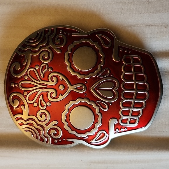 RED DAY OF THE DEAD BELT BUCKLE - Picture 1 of 3